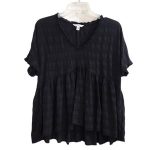 Time & Tru BabyDoll Blouse Top Scoop Neck Short Sleeve Black Size M 8-10